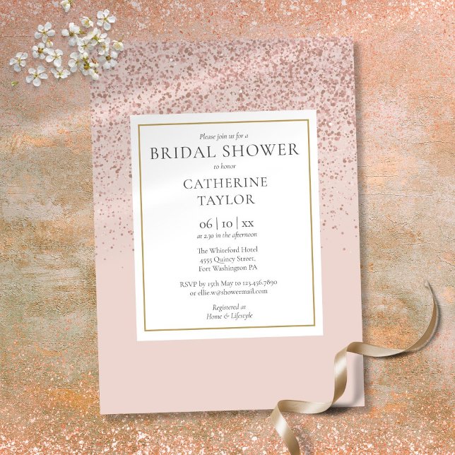 Convite Chá de panela Dourado Elegante Glitter Dourado (Rose Gold Glitter Elegant Gold Bridal Shower Invitation)