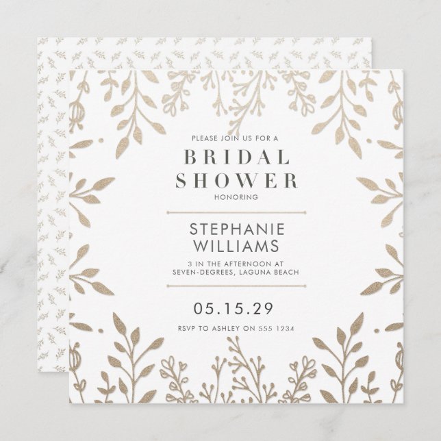 Convite Chá de panela Dourado Elegante Quadrado (Frente/Verso)