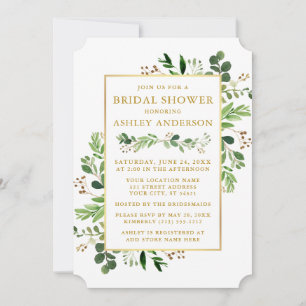 Convite Chá de panela Dourado Eucalyptus