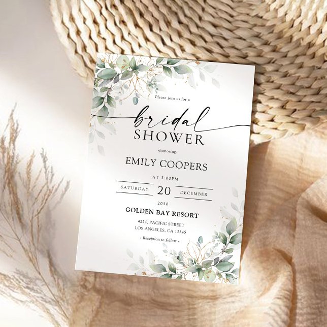 Convite Chá de panela Dourado Eucalyptus (Criador carregado)
