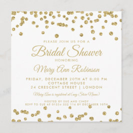 Convite Chá de panela Dourado Faux Glitter Confetti Branco