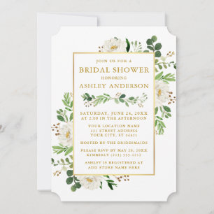 Convite Chá de panela Dourado Floral Branco da Água