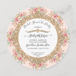 Convite Chá de panela Dourado Floral Cor-de-Rosa Blush