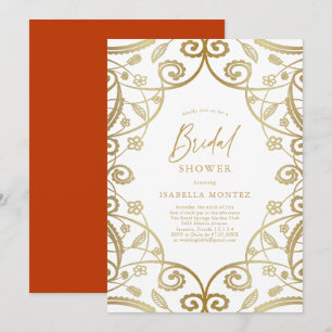 Convite Chá de panela Dourado Floral Laranja Queimado