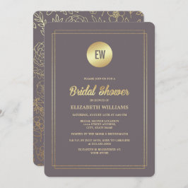 Convite Chá de panela Dourado Floral Mocha Escuro