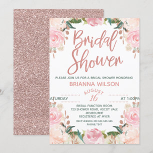 Convite Chá de panela Dourado Floral Rosa