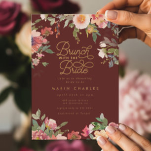 Convite Chá de panela Dourado Floral Rosa Elegante Brunch