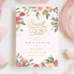 Convite Chá de panela Dourado Floral Rosa Elegante Brunch<br><div class="desc">Convite para Chá de panela Floral Rosa-Rosa Elegante</div>