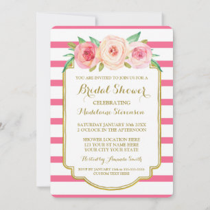 Convite Chá de panela Dourado Floral Rosa-Rosa-Rosa-Rosa-C