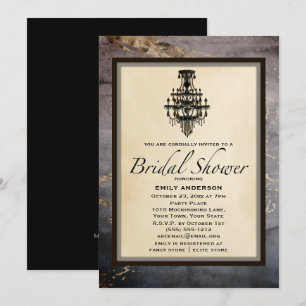 Convite Chá de panela Dourado Marble Chandelier de Vintage