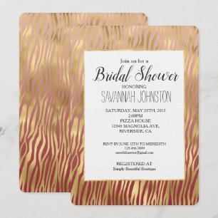 Convite Chá de panela Dourado Peach Red Chevron Zebra Str