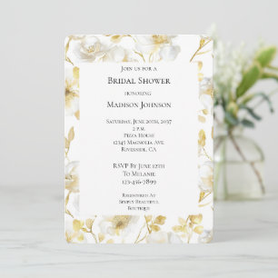 Convite Chá de panela Dourado Românico Floral Branco