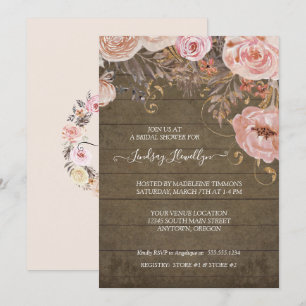 Convite Chá de panela Dourado Rosa de Boho Floral de Made