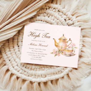 Convite Chá de panela Dourado Rosa-Rosa-Alto-Tea Pastel