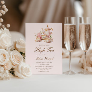 Convite Chá de panela Dourado Rosa-Rosa-Alto-Tea Pastel