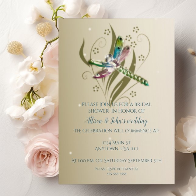 Convite Chá de panela Dragonfly (Jeweled Dragonfly Bridal Shower Invitation)