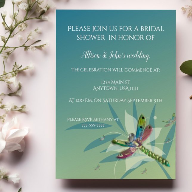 Convite Chá de panela Dragonfly em repouso (Resting Dragonfly Bridal Shower Invitation)