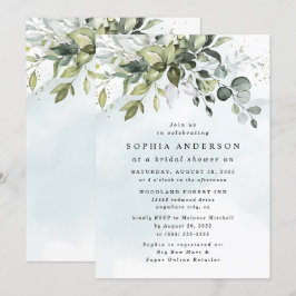 Convite Chá de panela Dusty Blue Eucalyptus Greenery Boho