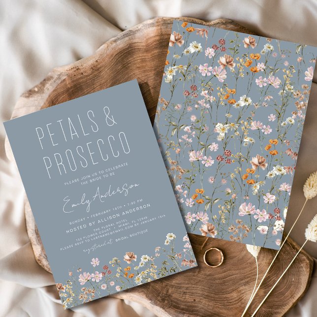Convite Chá de panela Dusty Blue Petals & Prosecco (Criador carregado)