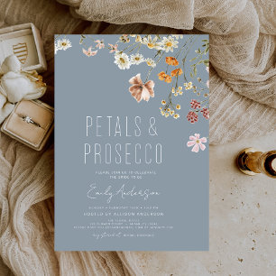 Convite Chá de panela Dusty Blue Petals & Prosecco