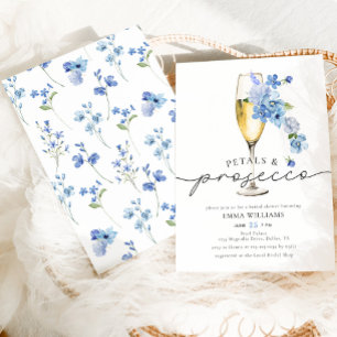 Convite Chá de panela Dusty Blue Petals & Prosecco