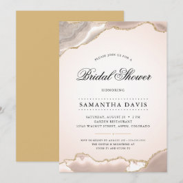 Convite Chá de panela Elegante Agate Blush e Dourado