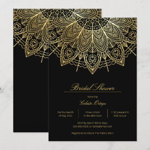 Convite Chá de panela Elegante Black & Dourado Mandala