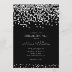 Convite Chá de panela Elegante Black Silver Foil Confetti