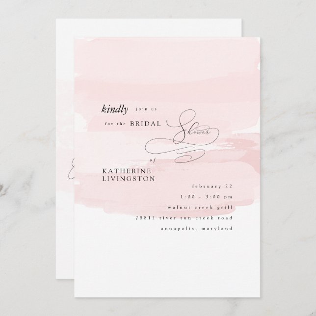 Convite Chá de panela Elegante Blush Splash (Frente/Verso)