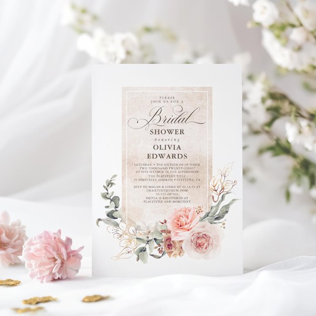 Convite Chá de panela Elegante Boho Boho Flores Terrenas (Botanical Elegant Bridal Shower Invitations)