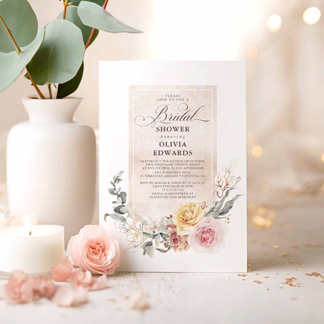 Convite Chá de panela Elegante Boho Boho Flores Terrenas (Romantic Floral Bridal Shower Invitations)