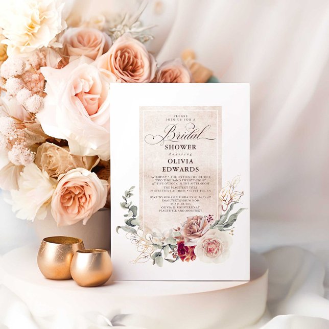 Convite Chá de panela Elegante Boho Boho Flores Terrenas (Earthy Fall Bridal Shower Invitations)