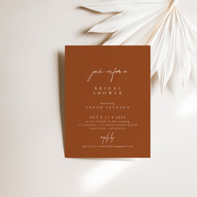 Convite Chá de panela Elegante Boho Terracotta (Boho Terracotta Elegant Bridal Shower Invitation)