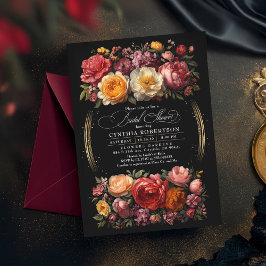 Convite Chá de panela Elegante Botânico Floral Preto