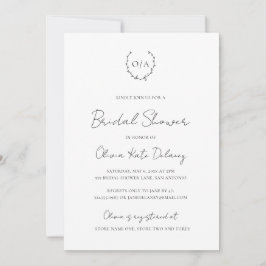 Convite Chá de panela Elegante branco preto monograma clás