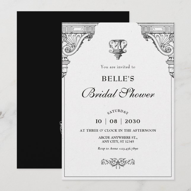 Convite Chá de panela Elegante da arquitetura Renascentist (Frente/Verso)