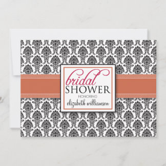 Convite Chá de panela Elegante Damask (coral)