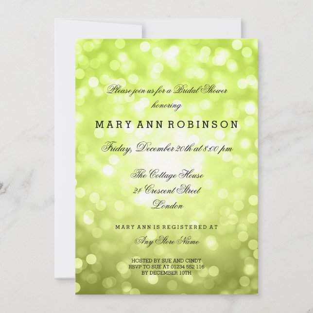 Convite Chá de panela Elegante das luzes brilhantes de Cha (Frente)