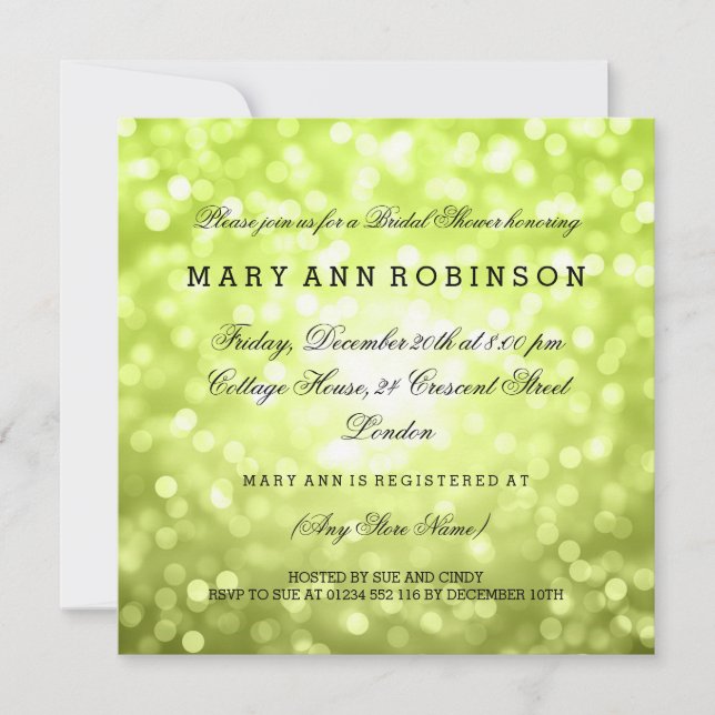 Convite Chá de panela Elegante das luzes brilhantes de Cha (Frente)