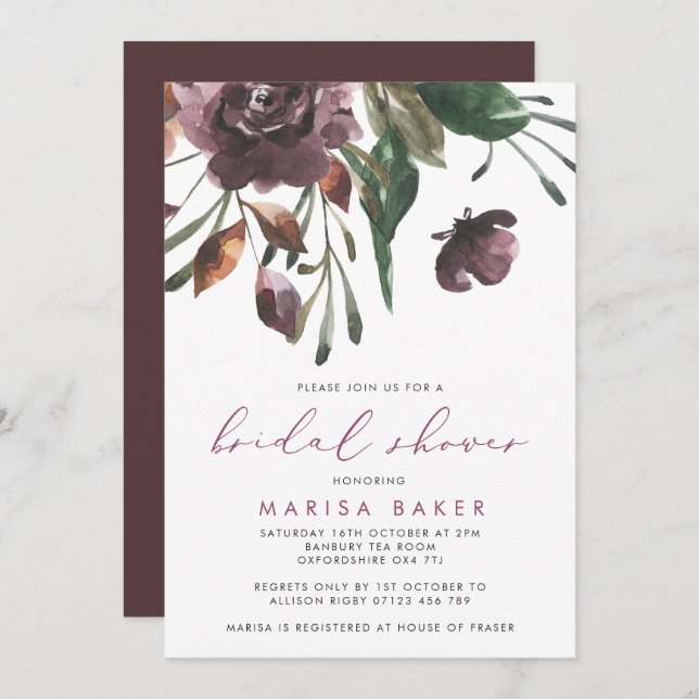 Convite Chá de panela Elegante de Burst Floral de Queda (Frente/Verso)