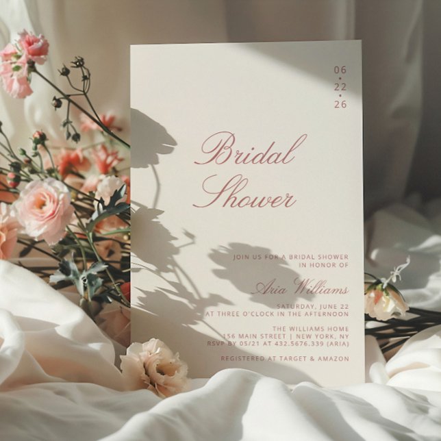 Convite Chá de panela Elegante de Caligrafia Dusty Rosa (Criador carregado)