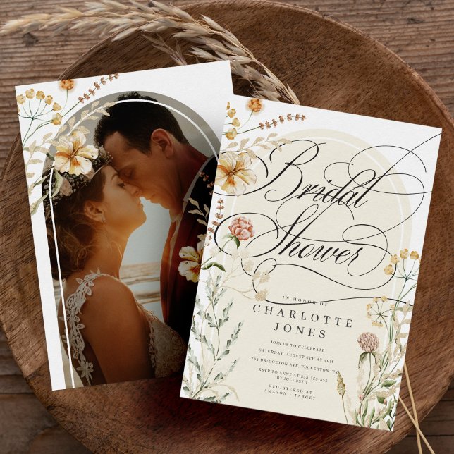 Convite Chá de panela Elegante de Caligrafia e Boêmia Foto (Criador carregado)