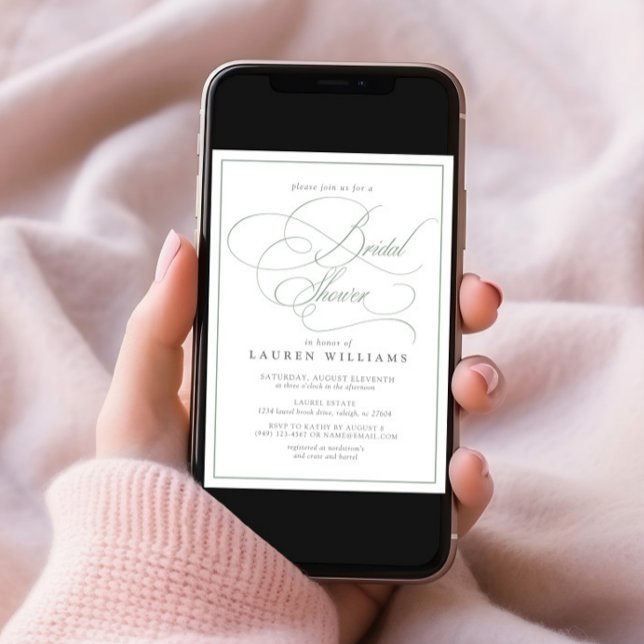 Convite Chá de panela Elegante de Caligrafia Verde (Criador carregado)