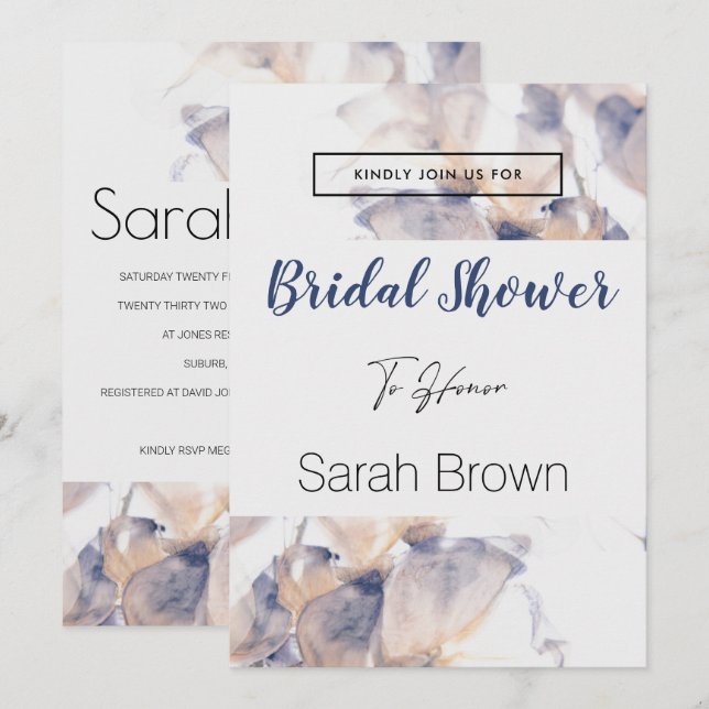 CONVITE CHÁ DE PANELA ELEGANTE DE FLOR DE PATELAS BRANCO E (Frente/Verso)