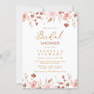 Convite Chá de panela Elegante de Flor Selvagem Rosa-Esbra