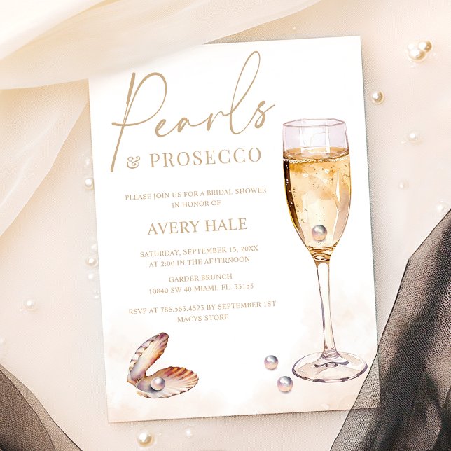 Convite Chá de panela Elegante de Pérolas e Prosecco (Criador carregado)