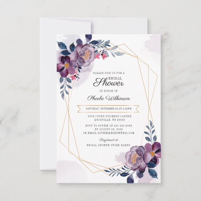 Convite Chá de panela Elegante de Script Floral Puro (Frente)