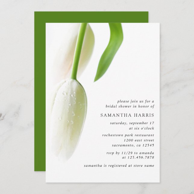 Convite Chá de panela Elegante de Tulipas Brancas (Frente/Verso)