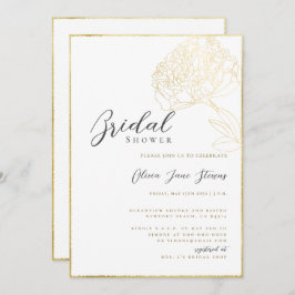 Convite Chá de panela Elegante Dourado de Peony Sketch Boh