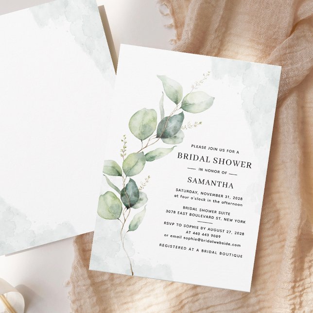 Convite Chá de panela Elegante Eucalyptus Watercolor (Watercolor Eucalyptus Greenery Bridal Shower Invitation)
